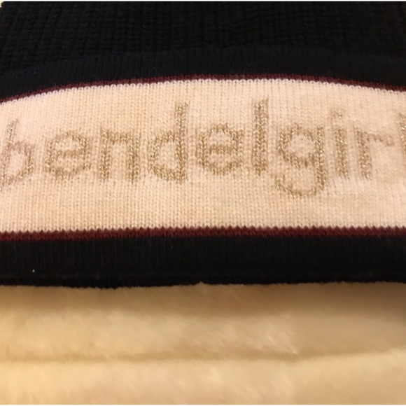 NWOT Henri Bendel Hashtag Logo Wool Beanie in black, cream and glitter. main image 4